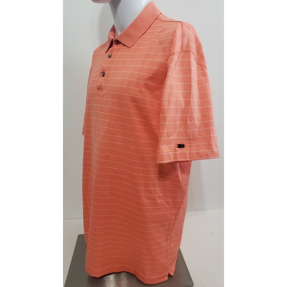 NIKE Tiger Woods Collection Mens XL Fit Dry Golf Shirt Polo Orange White Stripes